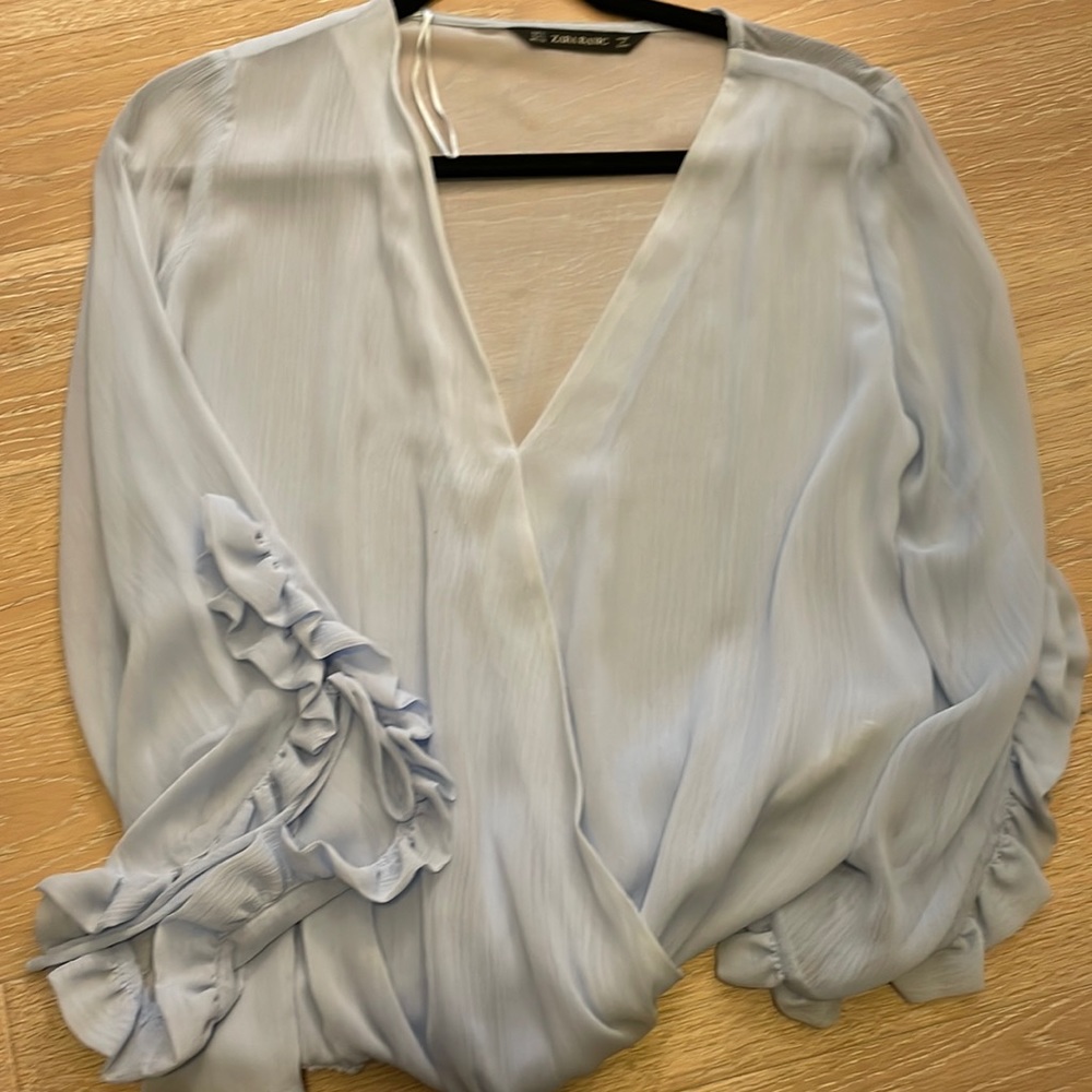 Zara see through light blue top